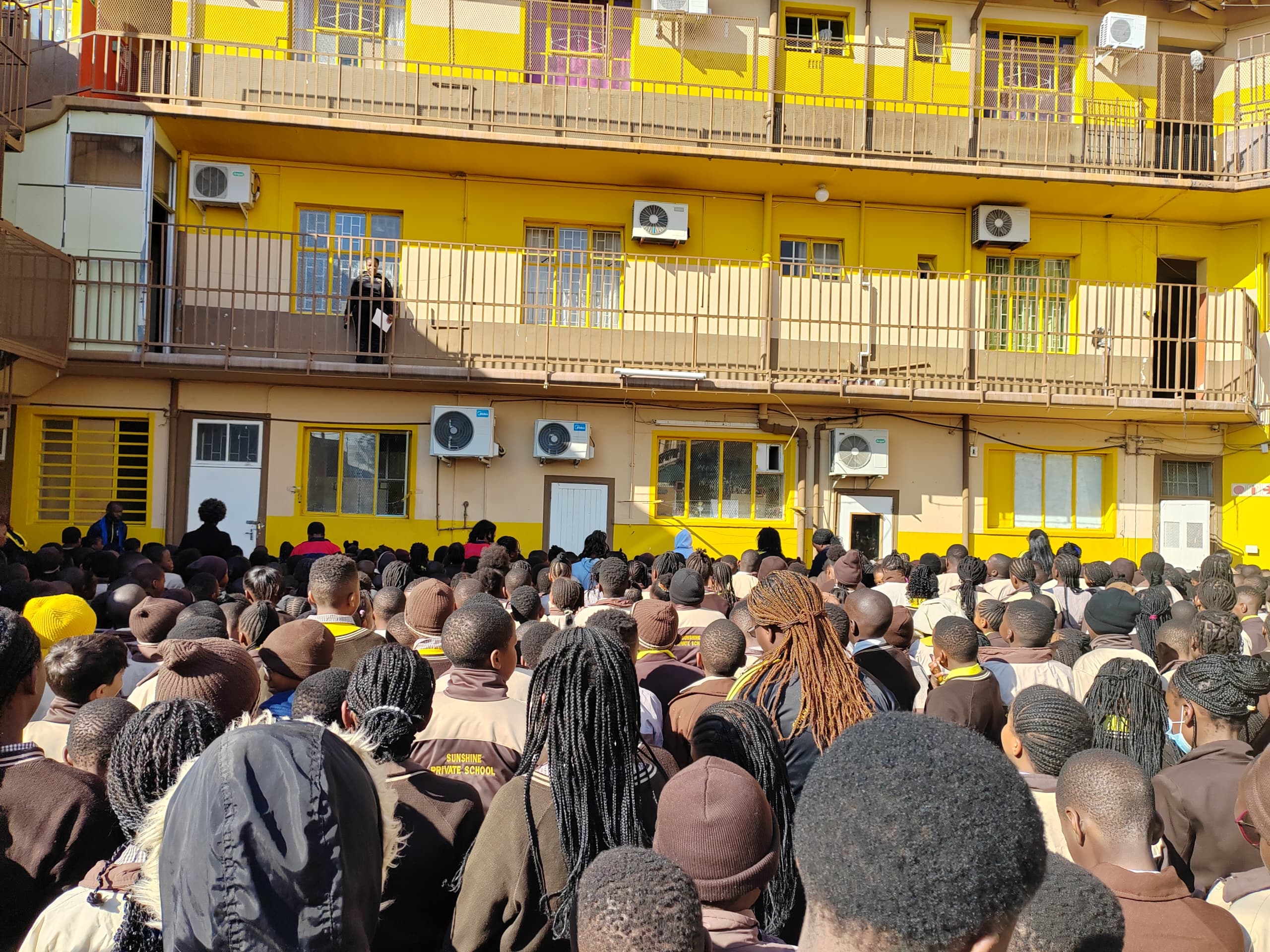 Learners gathered in the school courtyard for assembly
